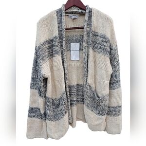 Tommy Bahama Open Front Sweater Chunky Knit Blue White Dropped Shoulders